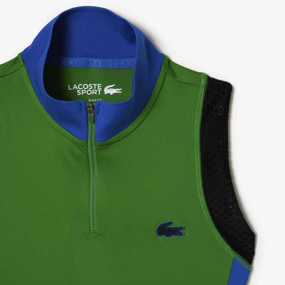 Lacoste Tennis Ermeløse Zip Neck Grønn Blå Svarte | 3194-RCGYJ