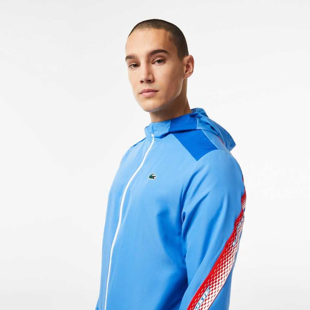 Lacoste Tennis Recycled Polyester Hette Jacket Blå Hvite | 4261-BQMHW