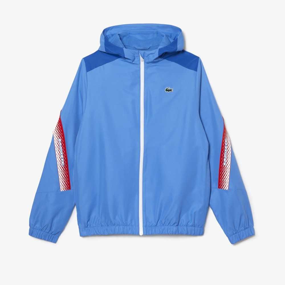 Lacoste Tennis Recycled Polyester Hette Jacket Blå Hvite | 4261-BQMHW