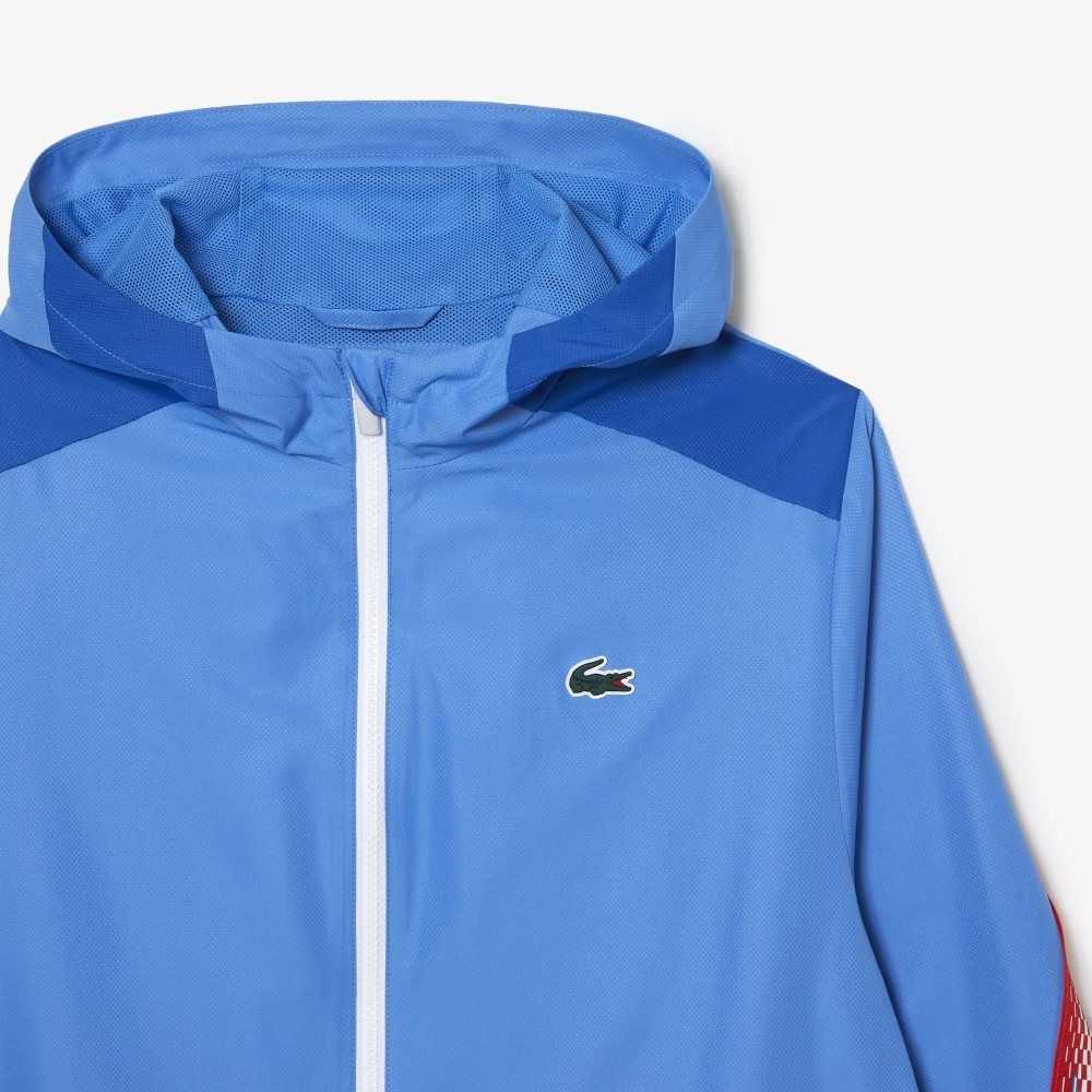 Lacoste Tennis Recycled Polyester Hette Jacket Blå Hvite | 4261-BQMHW