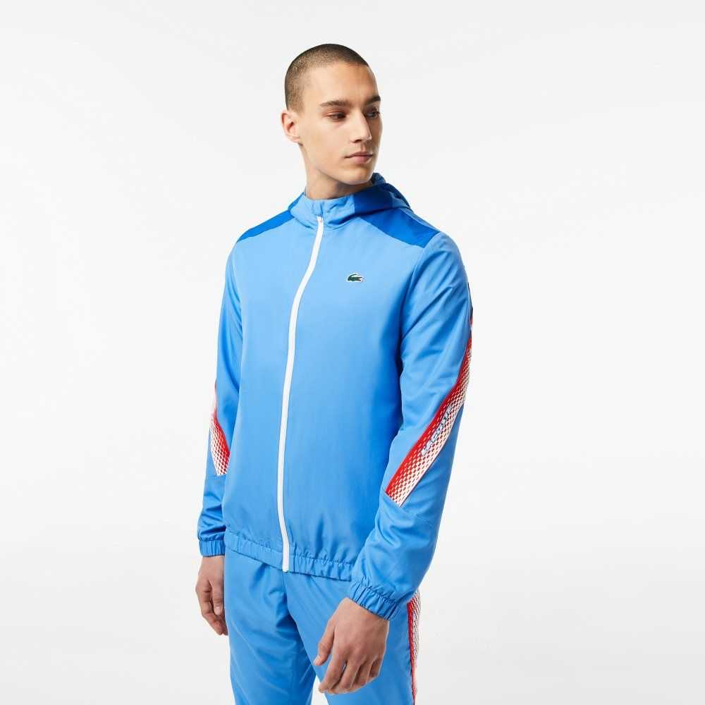 Lacoste Tennis Recycled Polyester Hette Jacket Blå Hvite | 4261-BQMHW