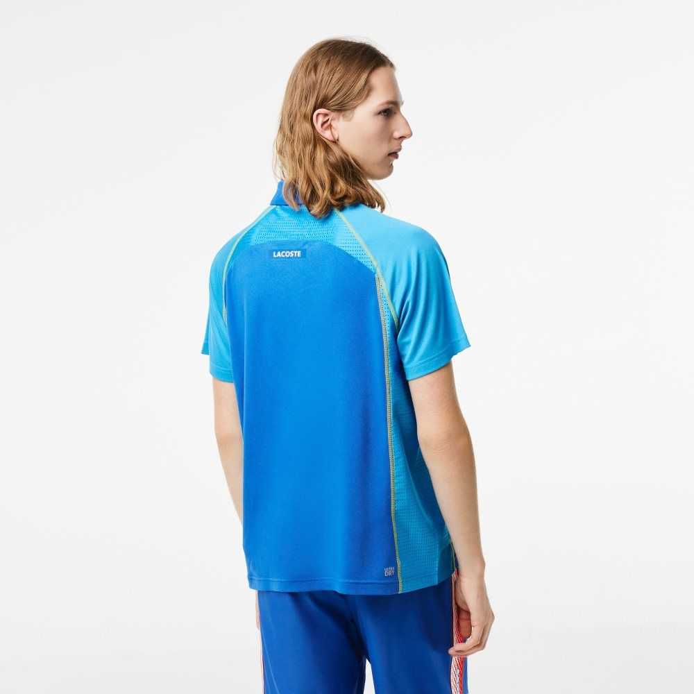 Lacoste Tennis Recycled Polyester with Ultra-Dry Teknologi Blå Gul | 6325-DPOFT