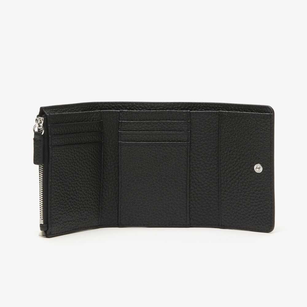 Lacoste Top Grain Lær Flap Close Wallet Svarte | 3209-FWGBP