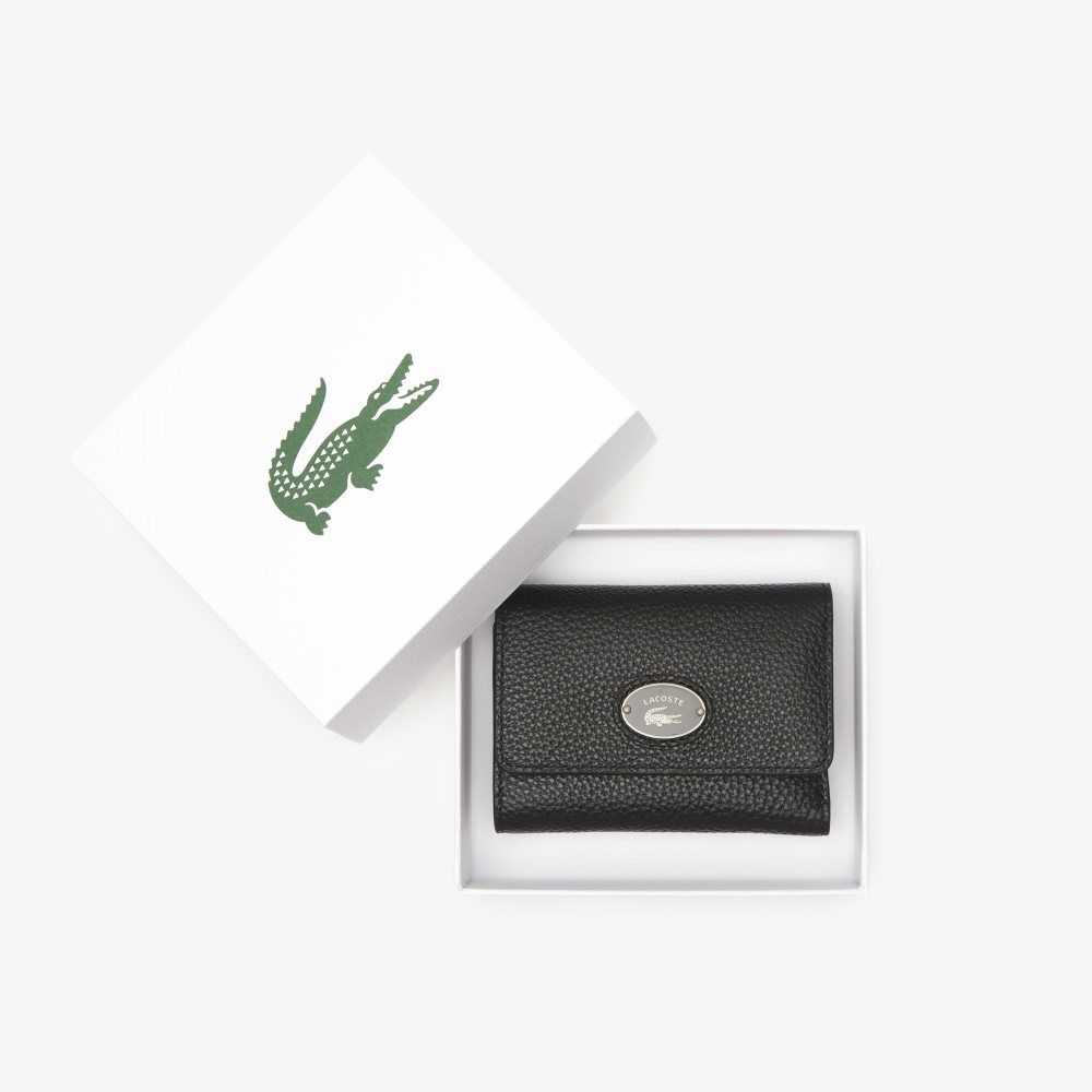 Lacoste Top Grain Lær Flap Close Wallet Svarte | 3209-FWGBP