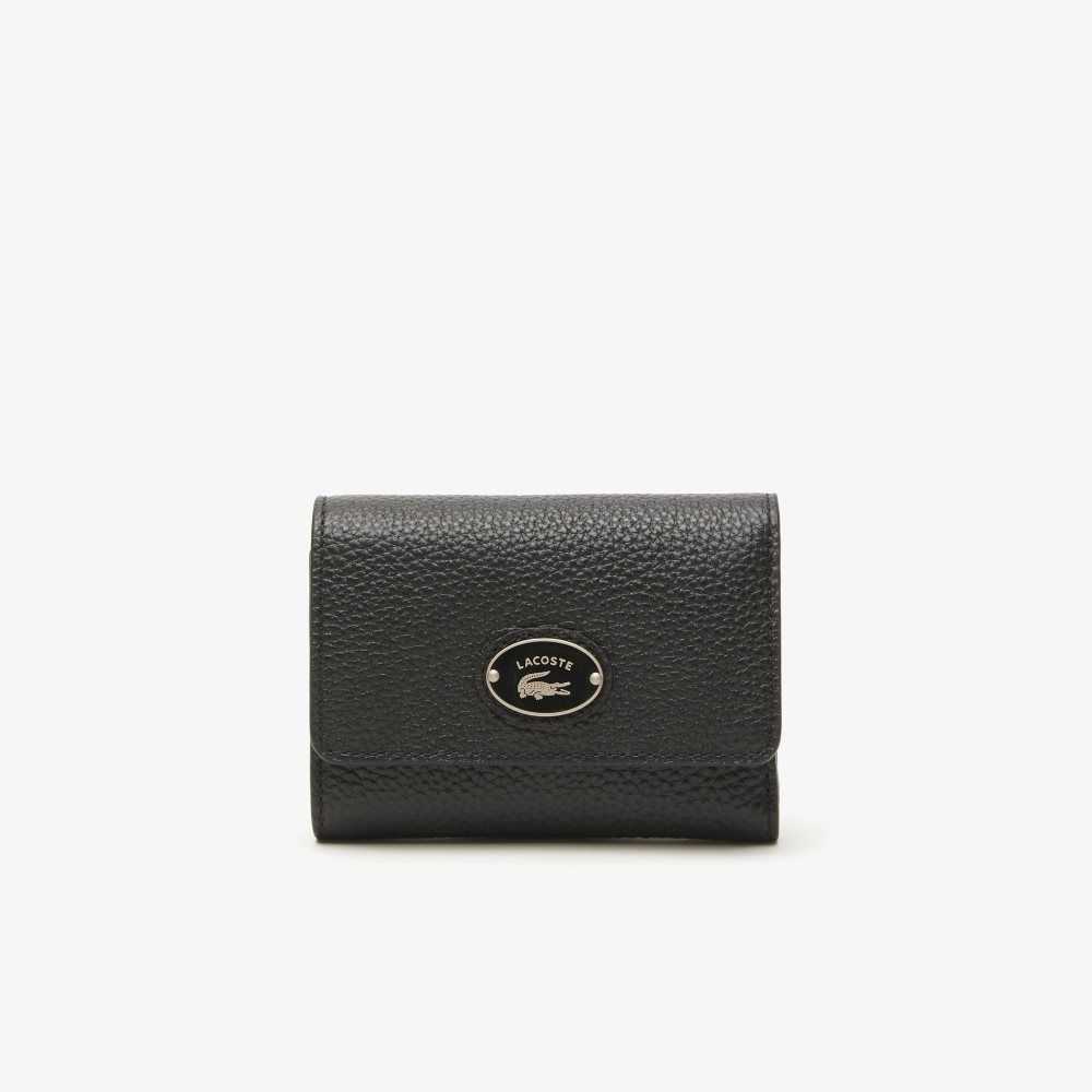 Lacoste Top Grain Lær Flap Close Wallet Svarte | 3209-FWGBP