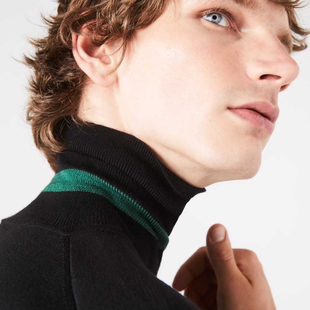 Lacoste Turtleneck Merino Ull Svarte | 9081-UHKQI