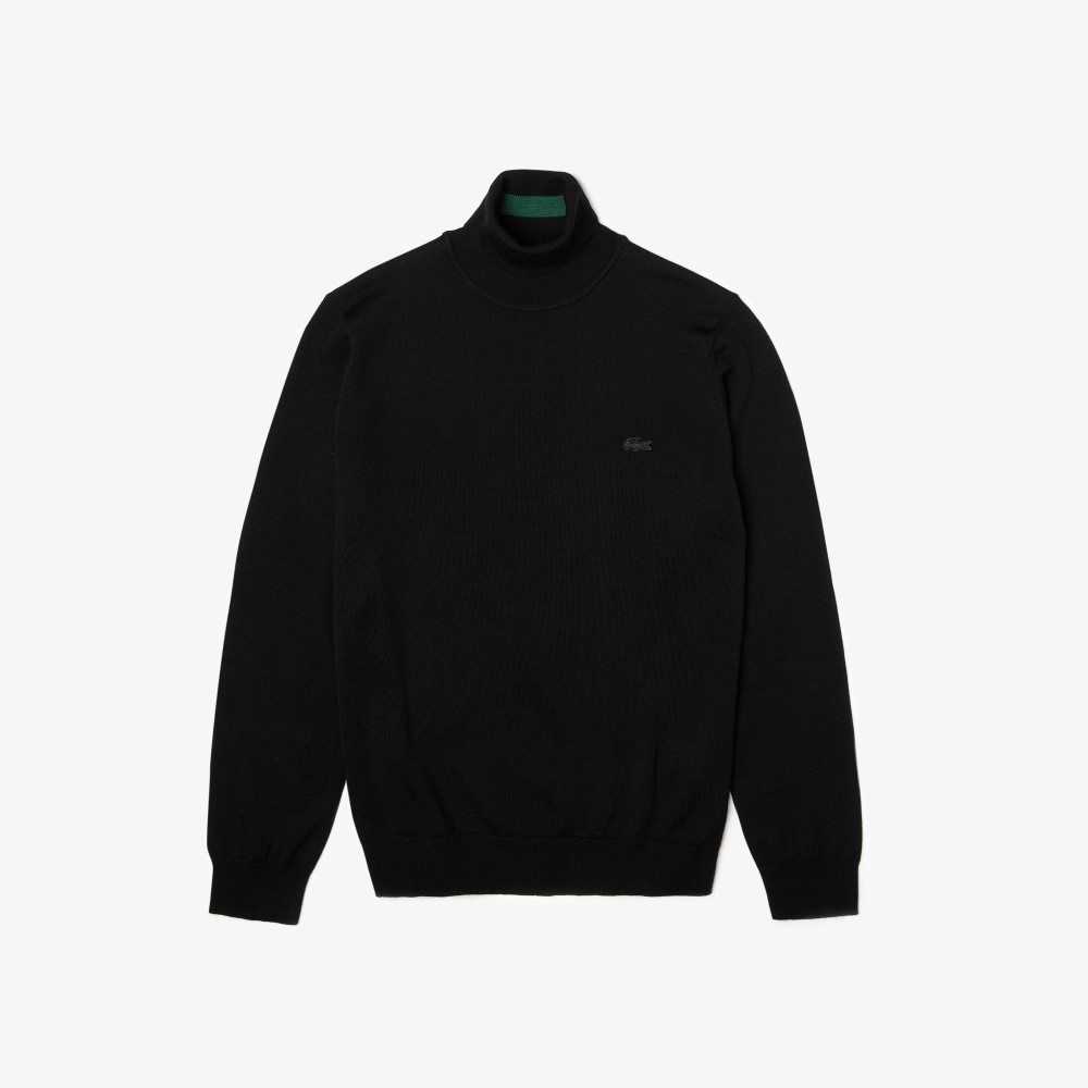 Lacoste Turtleneck Merino Ull Svarte | 9081-UHKQI