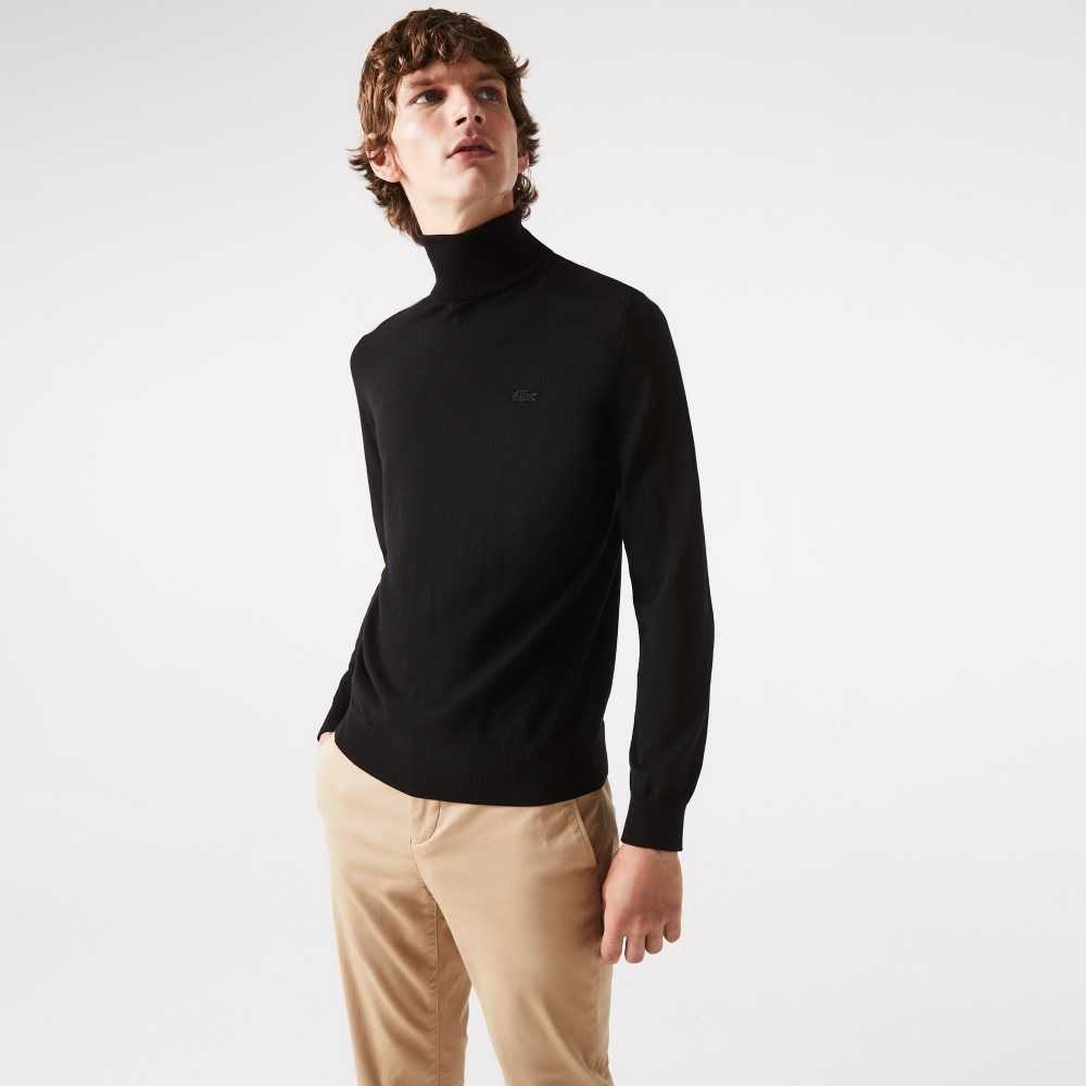 Lacoste Turtleneck Merino Ull Svarte | 9081-UHKQI