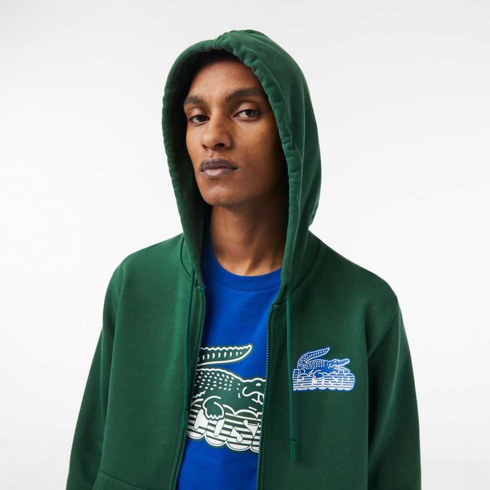 Lacoste Unbrushed Fleece Zipped Hoodie Grønn | 2189-FNGOC