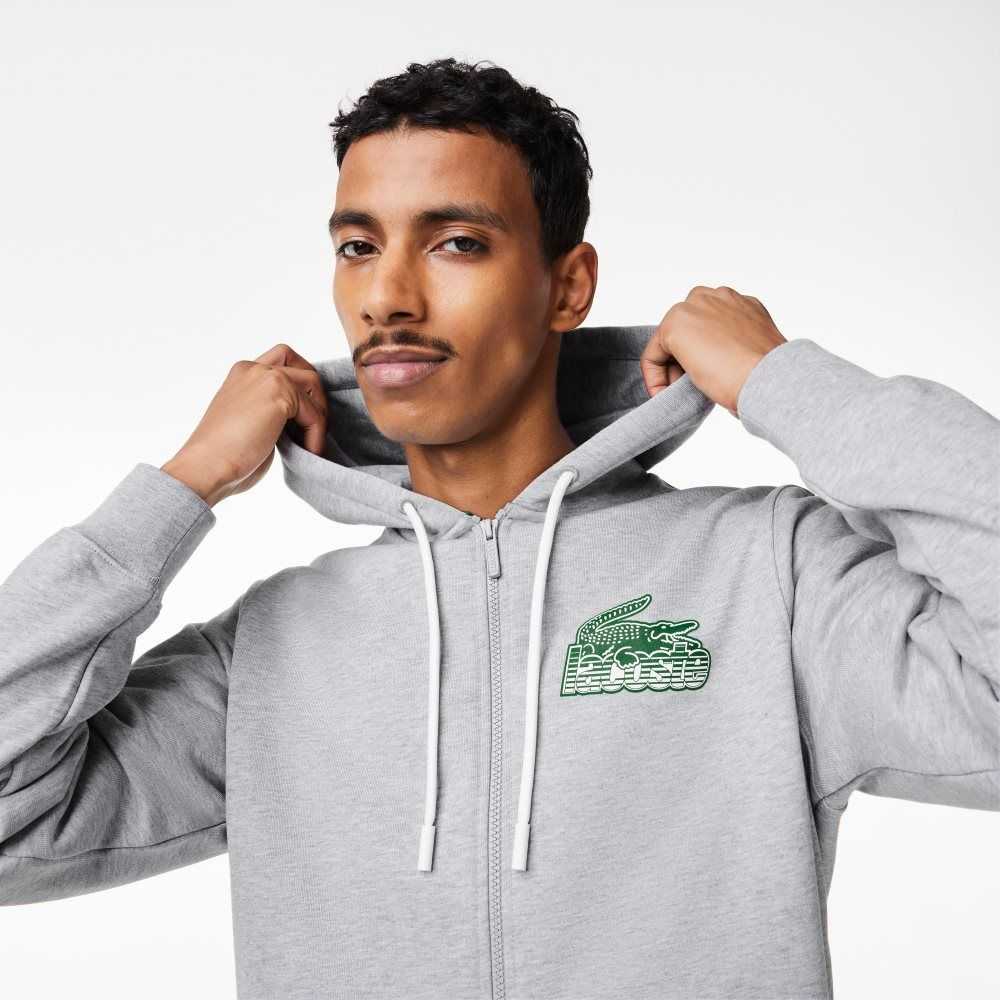 Lacoste Unbrushed Fleece Zipped Hoodie Grå | 4063-AVKUP