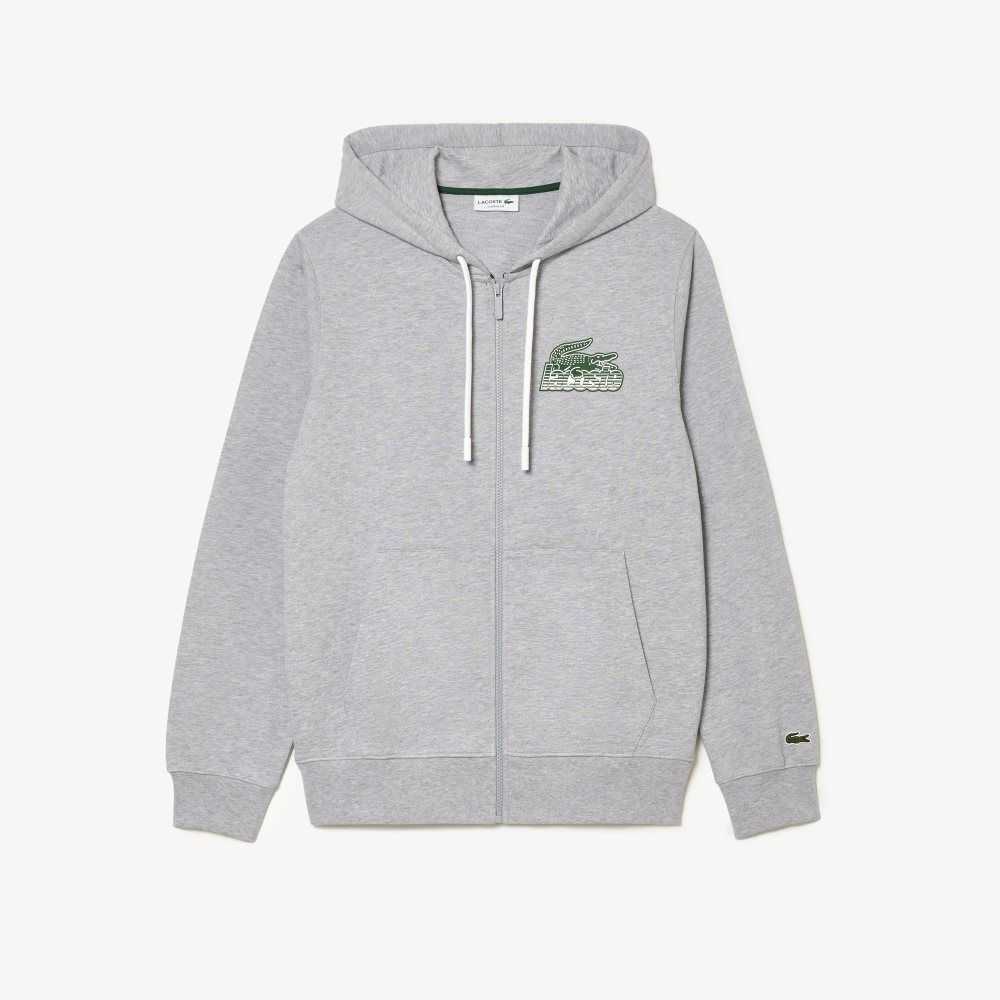 Lacoste Unbrushed Fleece Zipped Hoodie Grå | 4063-AVKUP