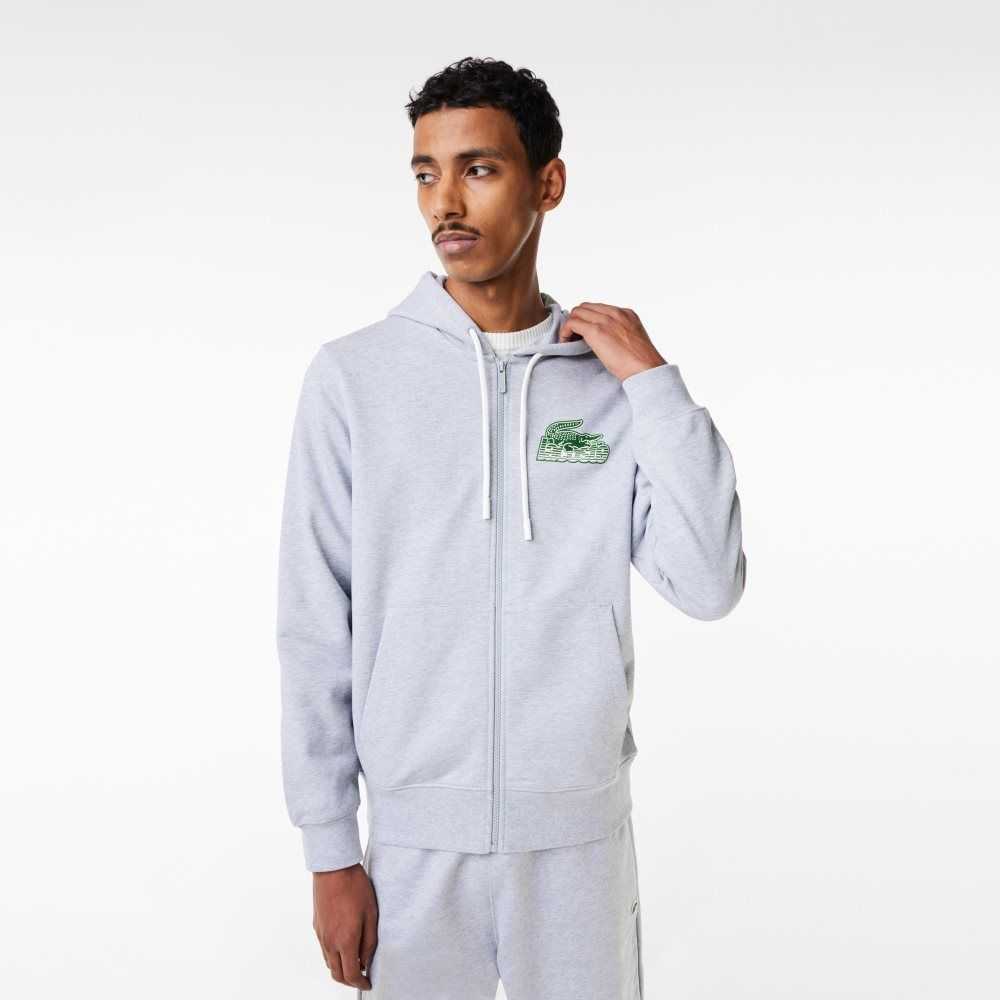 Lacoste Unbrushed Fleece Zipped Hoodie Grå | 4063-AVKUP