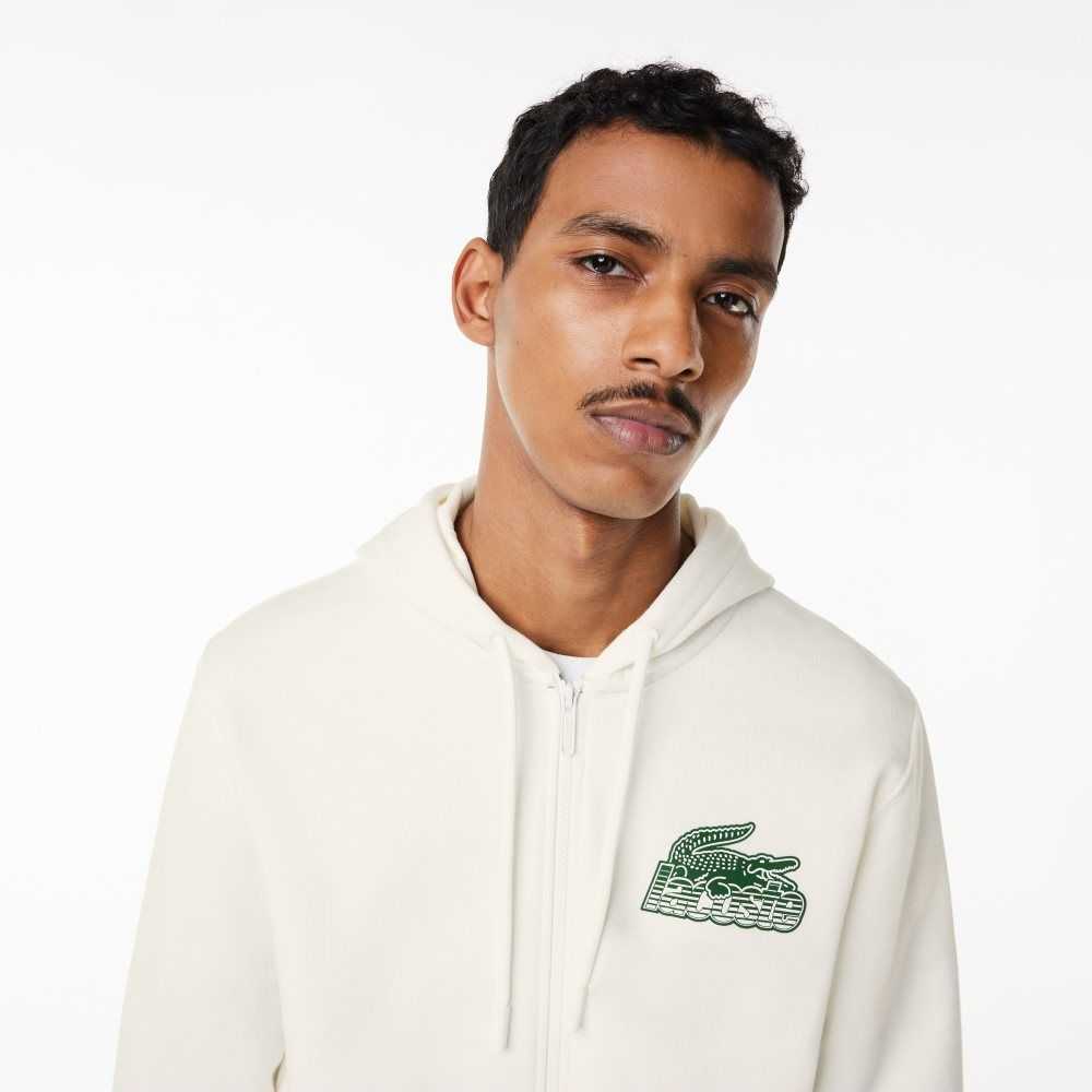 Lacoste Unbrushed Fleece Zipped Hoodie Hvite | 7645-UJDYB