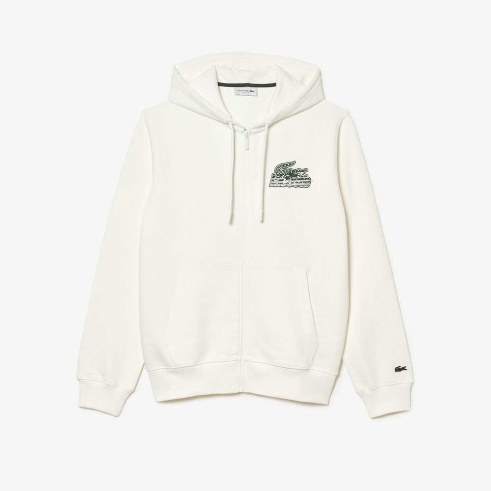 Lacoste Unbrushed Fleece Zipped Hoodie Hvite | 7645-UJDYB