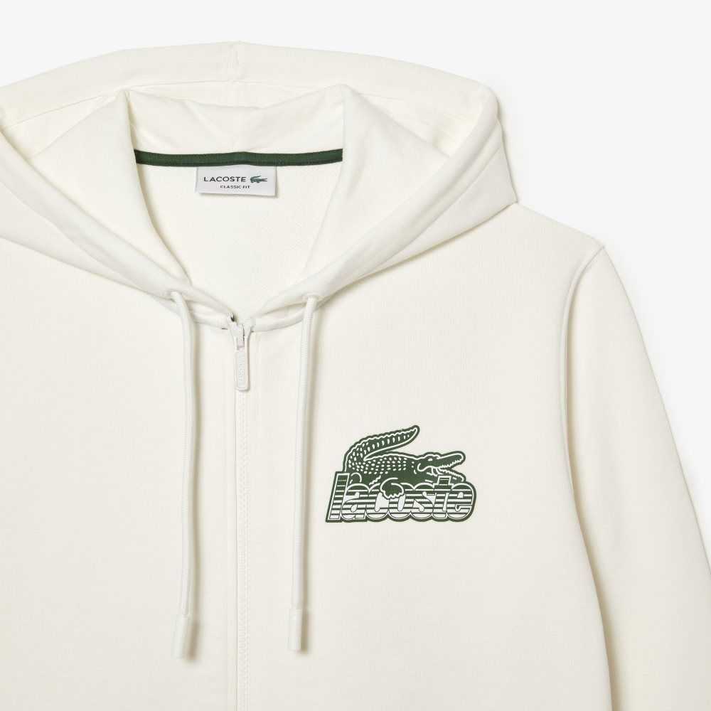 Lacoste Unbrushed Fleece Zipped Hoodie Hvite | 7645-UJDYB