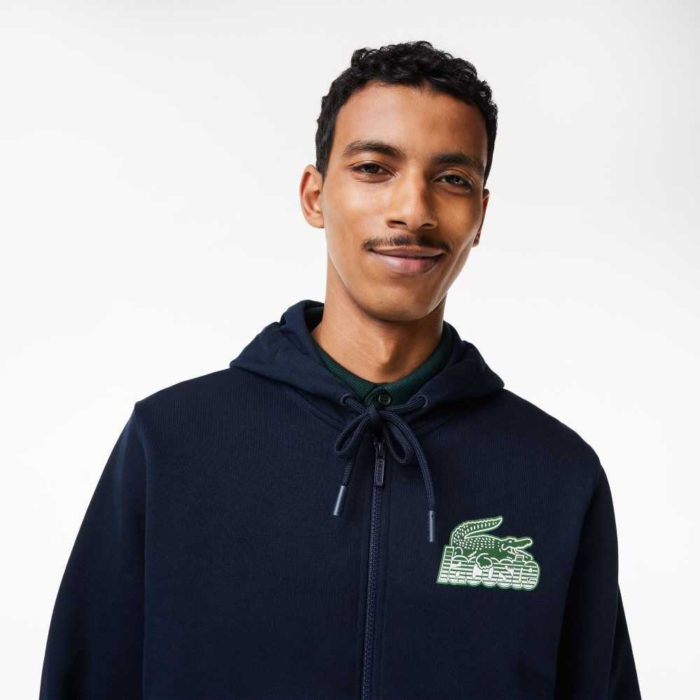 Lacoste Unbrushed Fleece Zipped Hoodie Marineblå Blå | 3208-LAOND