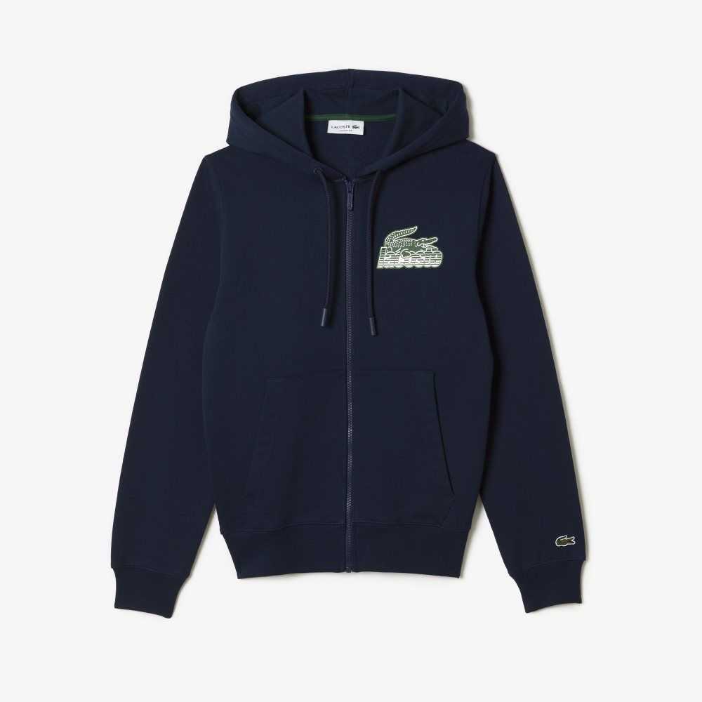 Lacoste Unbrushed Fleece Zipped Hoodie Marineblå Blå | 3208-LAOND