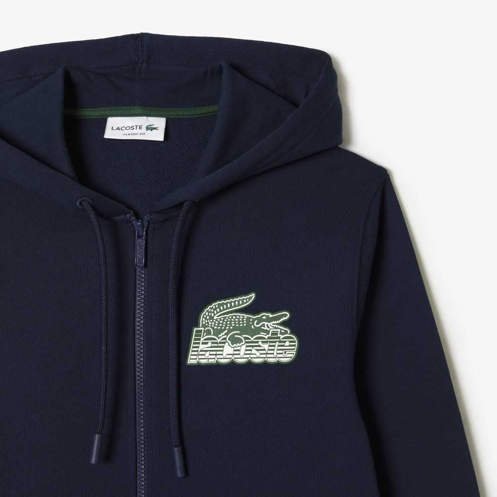 Lacoste Unbrushed Fleece Zipped Hoodie Marineblå Blå | 3208-LAOND