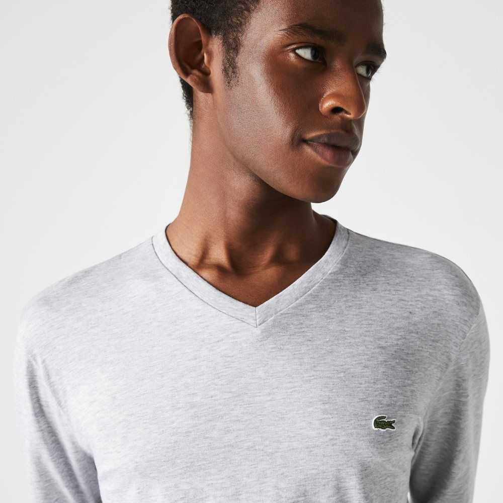 Lacoste V-Neck Lette Pima Bomull Jersey Grå | 4623-SVAFT