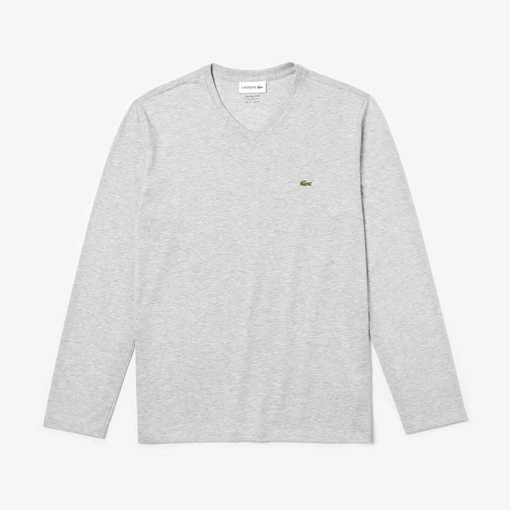 Lacoste V-Neck Lette Pima Bomull Jersey Grå | 4623-SVAFT