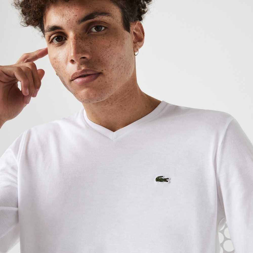 Lacoste V-Neck Lette Pima Bomull Jersey Hvite | 7320-PDQZS