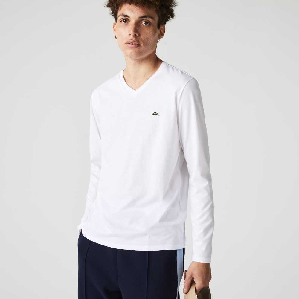 Lacoste V-Neck Lette Pima Bomull Jersey Hvite | 7320-PDQZS