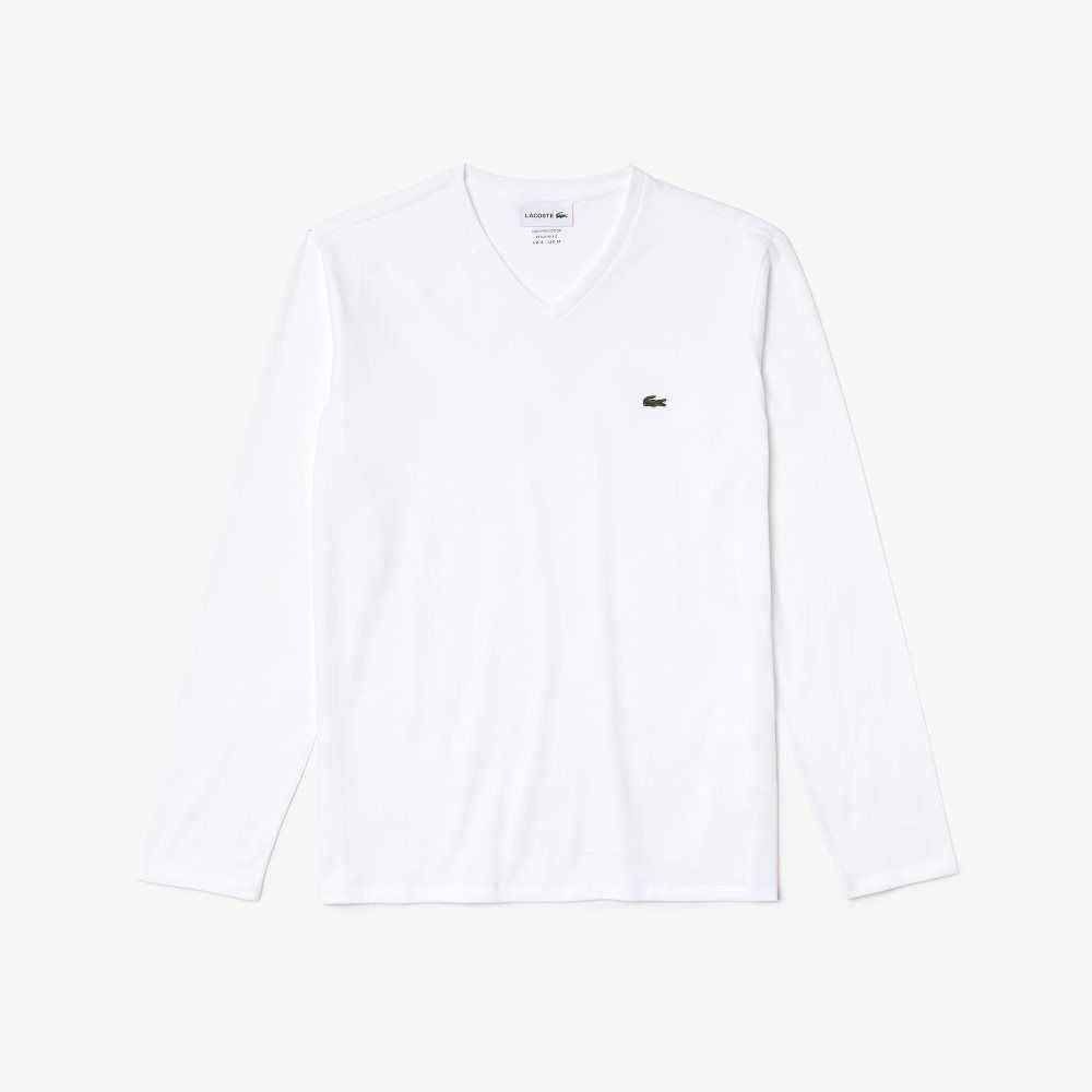 Lacoste V-Neck Lette Pima Bomull Jersey Hvite | 7320-PDQZS