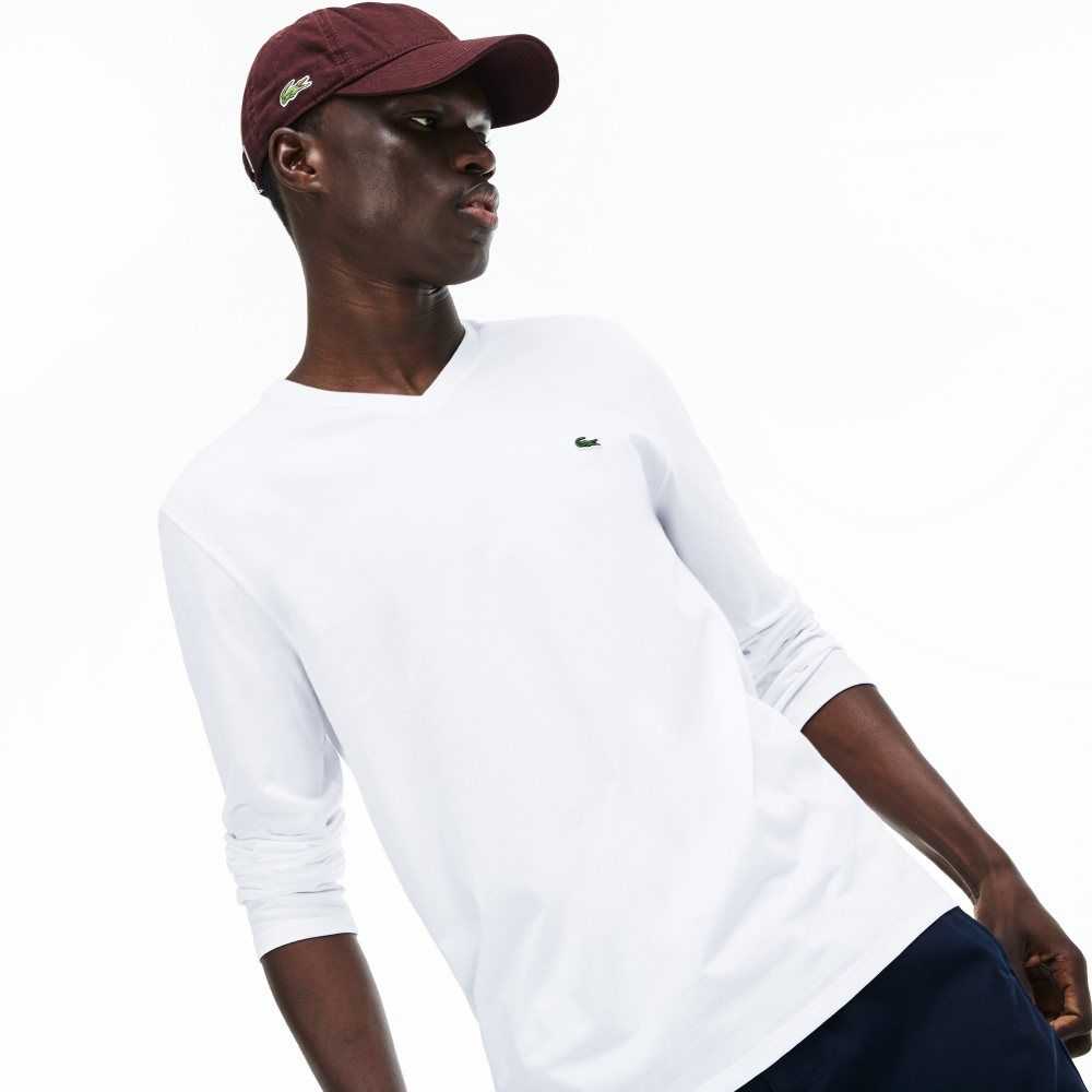 Lacoste V-Neck Lette Pima Bomull Jersey Hvite | 7320-PDQZS