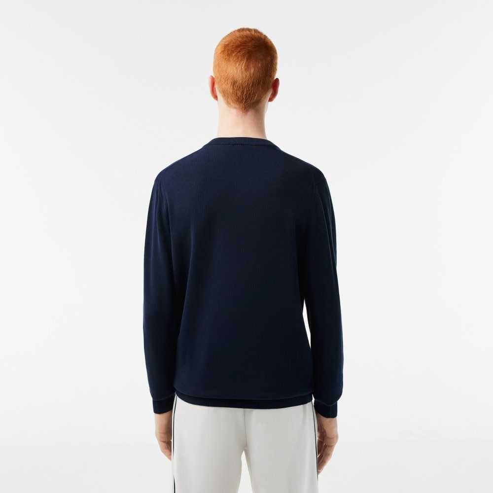 Lacoste V-Neck Organic Bomull Marineblå Blå | 5714-QLYDF