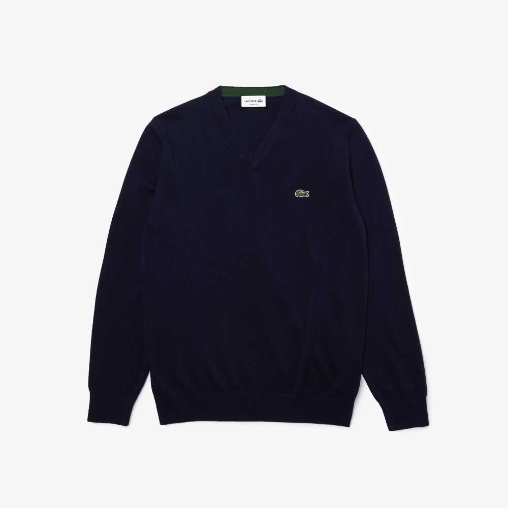 Lacoste V-Neck Organic Bomull Marineblå Blå | 5714-QLYDF