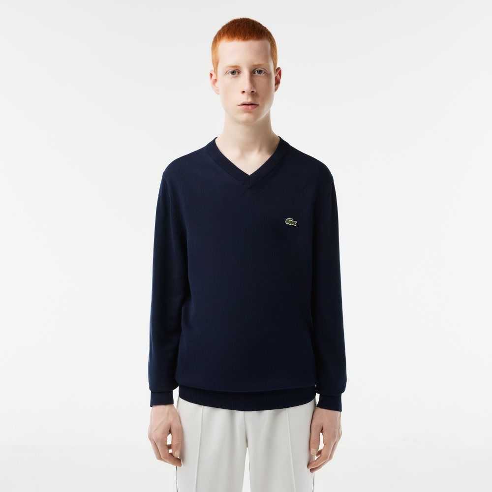 Lacoste V-Neck Organic Bomull Marineblå Blå | 5714-QLYDF