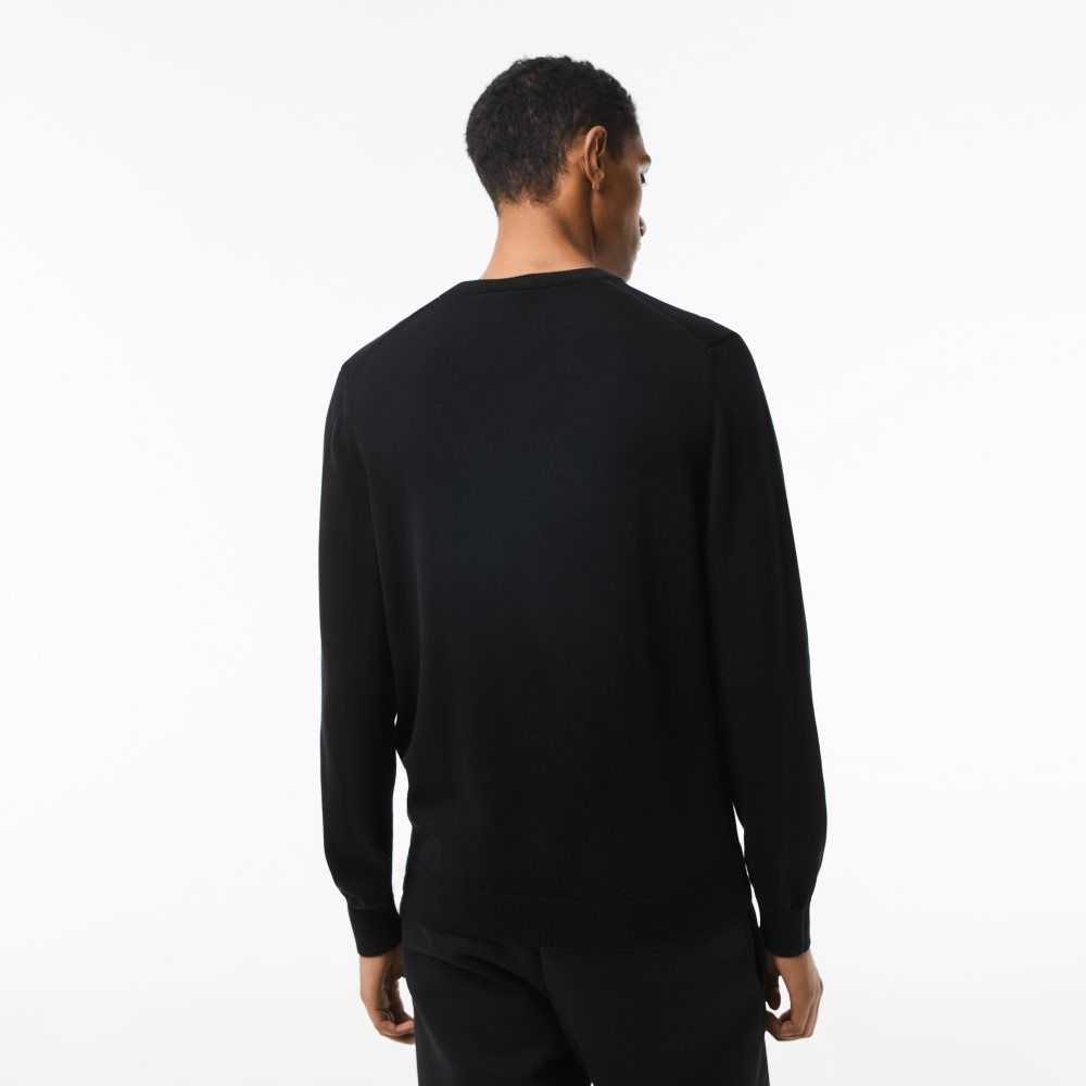 Lacoste V-Neck Organic Bomull Svarte | 2154-GNVSY