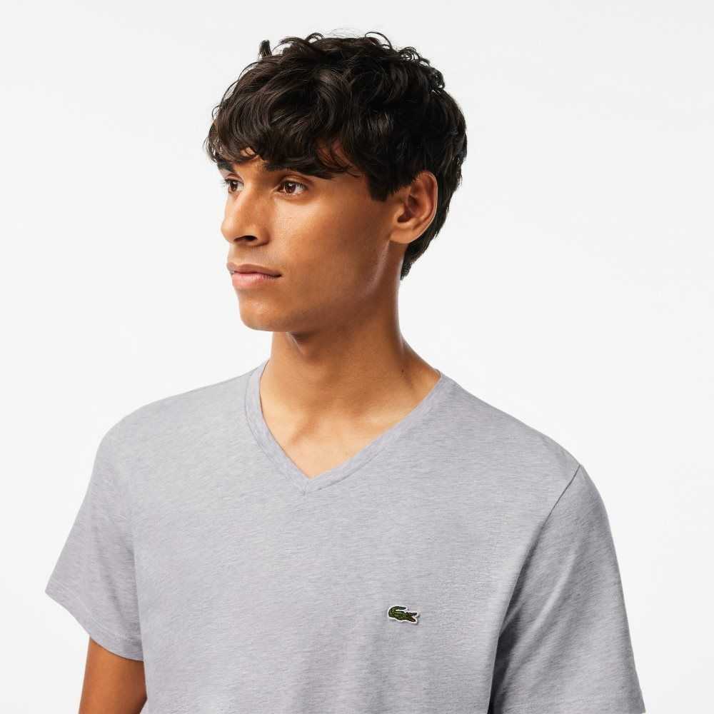 Lacoste V-Neck Pima Bomull Jersey Grå | 4129-MTDAC