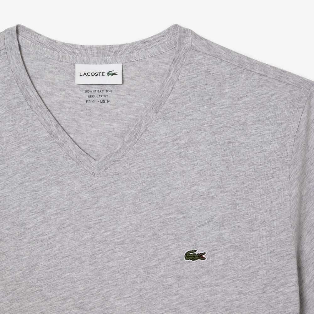 Lacoste V-Neck Pima Bomull Jersey Grå | 4129-MTDAC