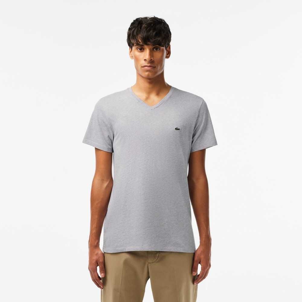 Lacoste V-Neck Pima Bomull Jersey Grå | 4129-MTDAC