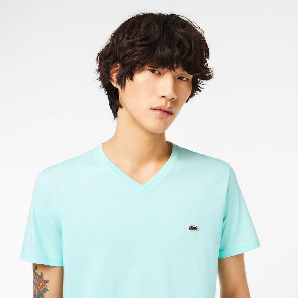 Lacoste V-Neck Pima Bomull Jersey Mint | 8731-PZOGB