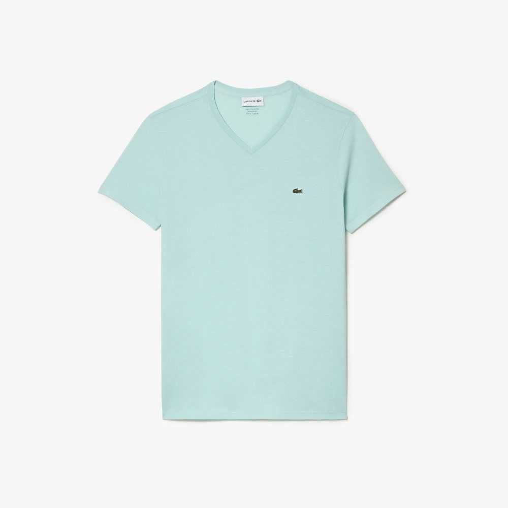 Lacoste V-Neck Pima Bomull Jersey Mint | 8731-PZOGB