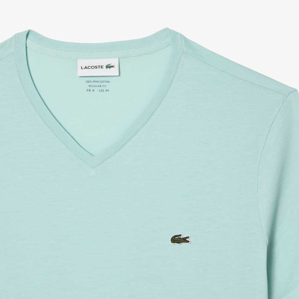 Lacoste V-Neck Pima Bomull Jersey Mint | 8731-PZOGB