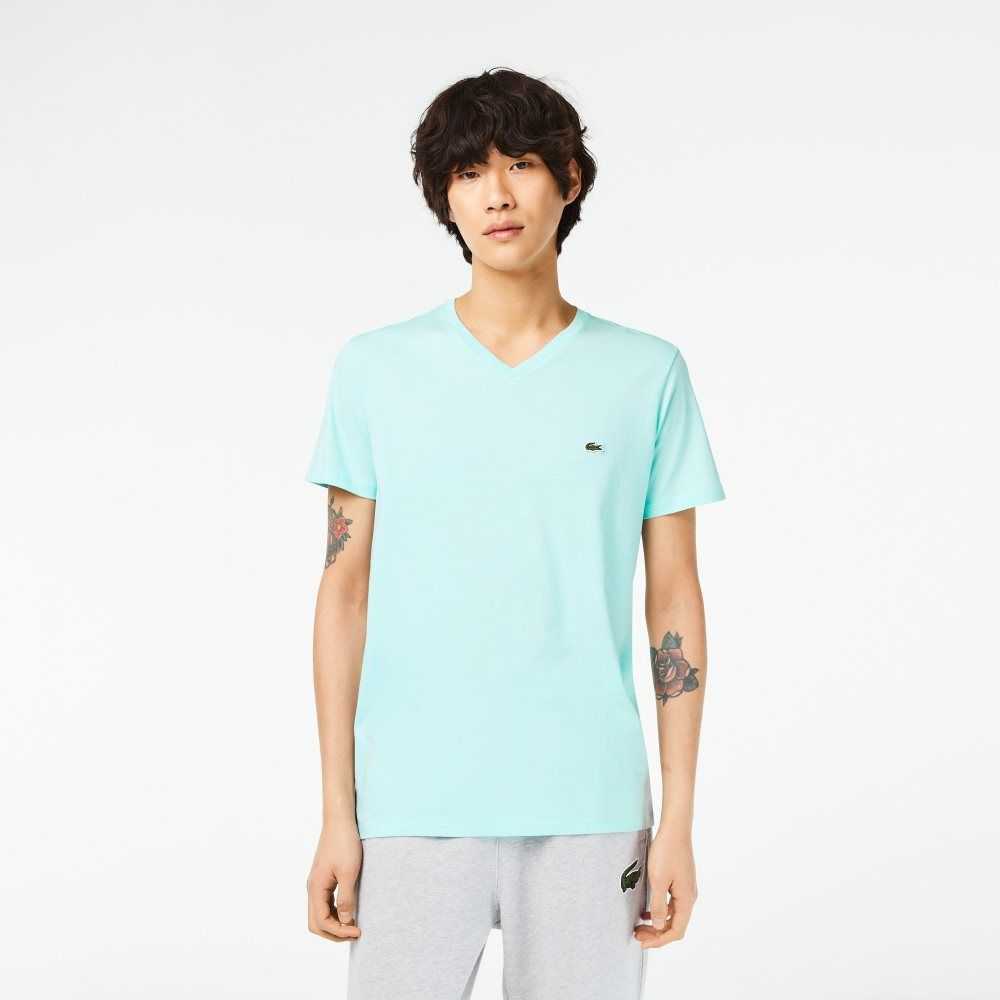 Lacoste V-Neck Pima Bomull Jersey Mint | 8731-PZOGB