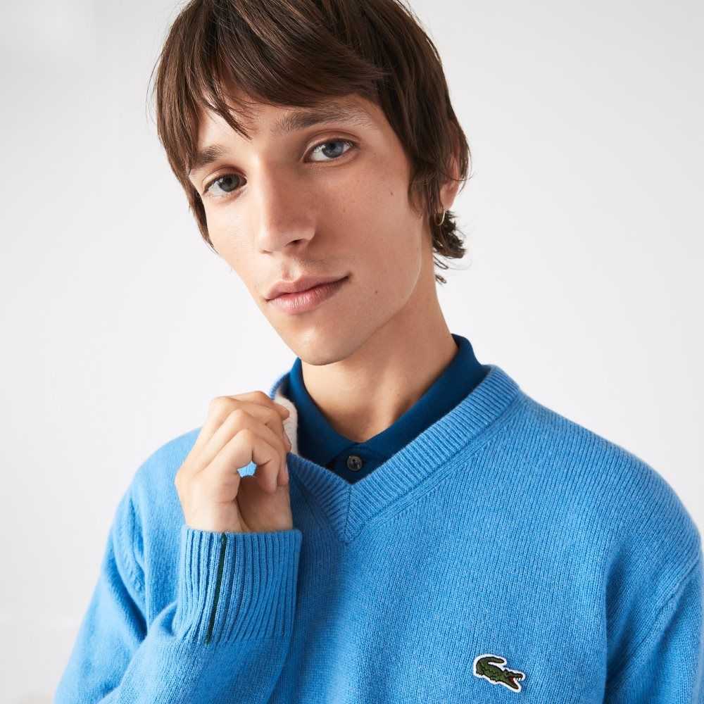 Lacoste V-Neck Ull Blå | 8401-FWXIG