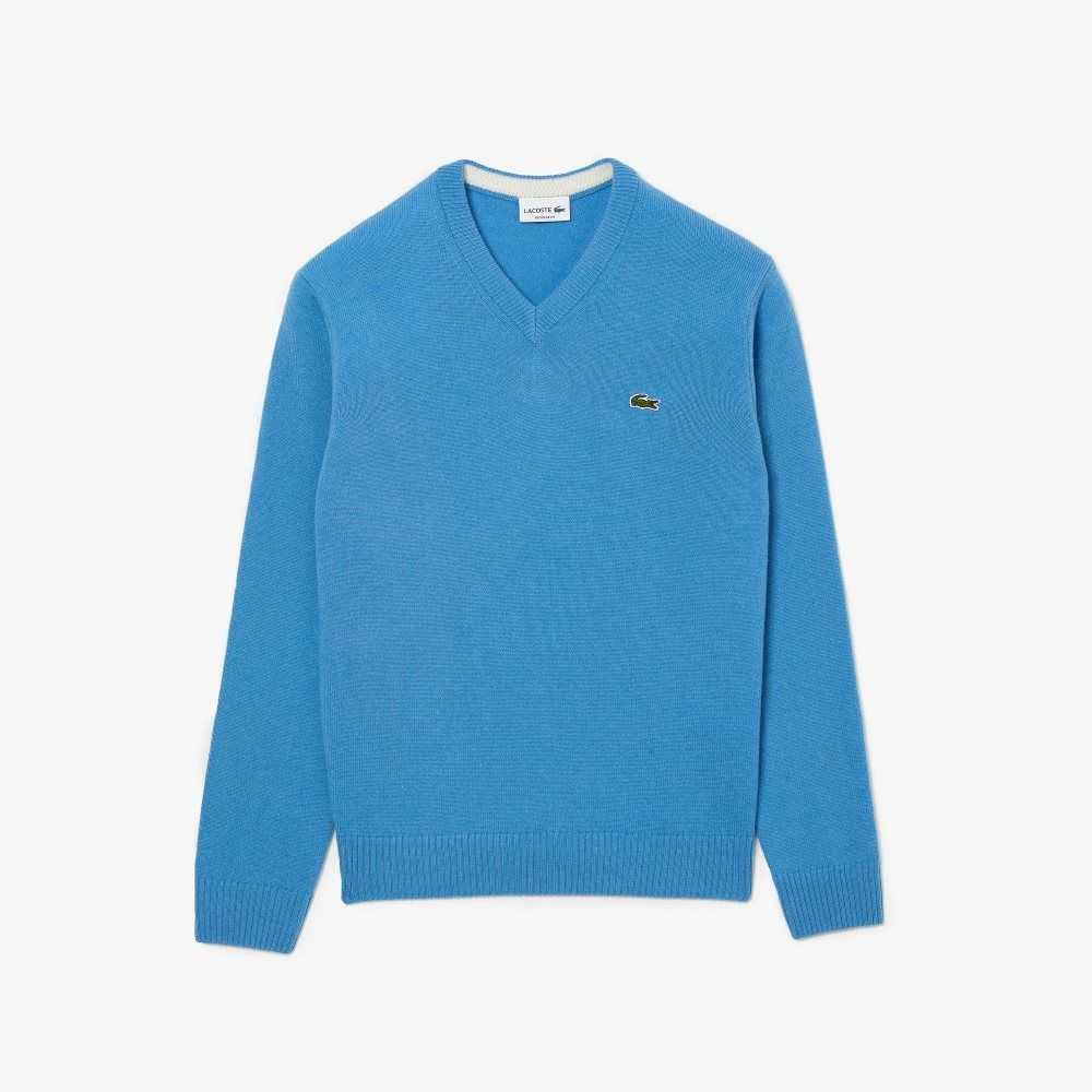 Lacoste V-Neck Ull Blå | 8401-FWXIG