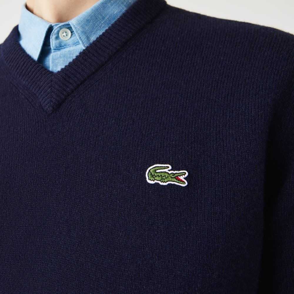 Lacoste V-Neck Ull Marineblå Blå | 3178-GZBLD