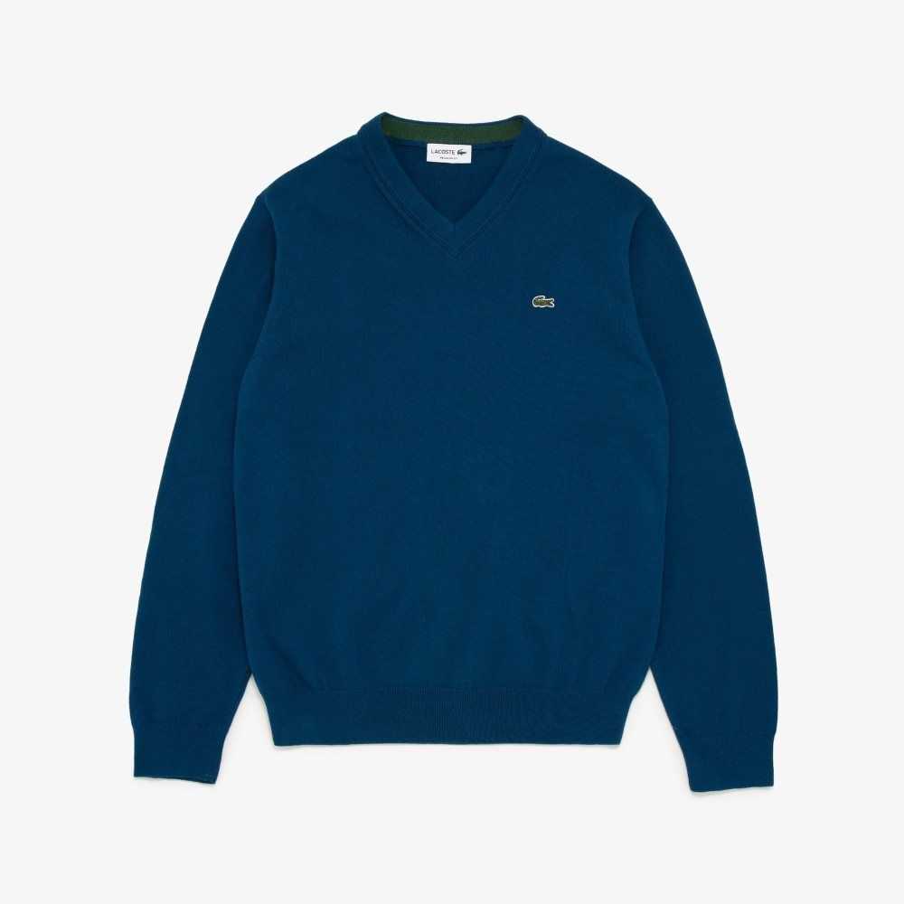 Lacoste V-neck Bomull Blå | 1659-AJZEC