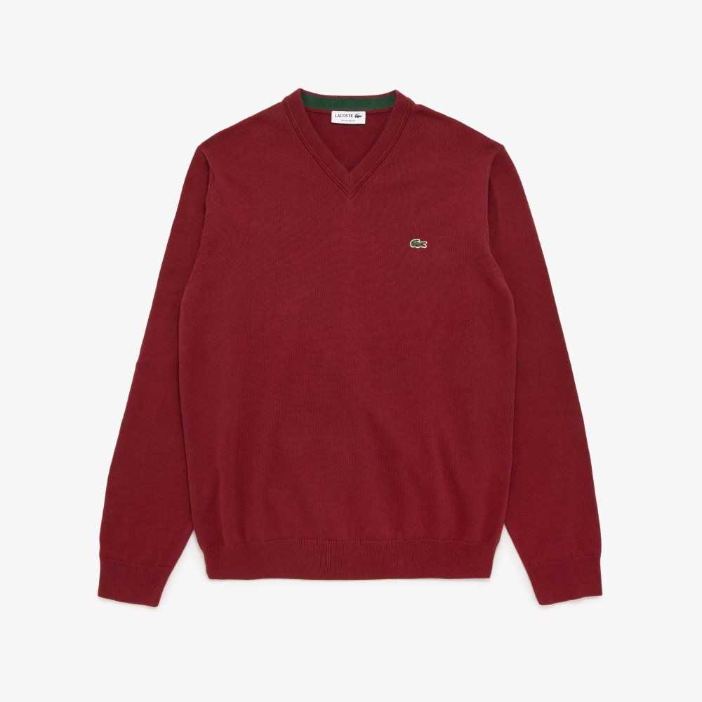 Lacoste V-neck Bomull Burgunder | 8721-AVMWC