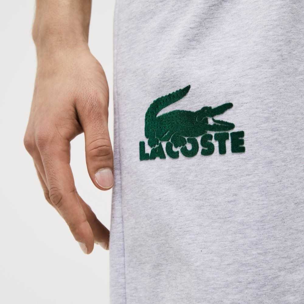 Lacoste Velour Crocodile Bomull Fleece Lounge Shorts Grå Grønn | 2307-UXTMA