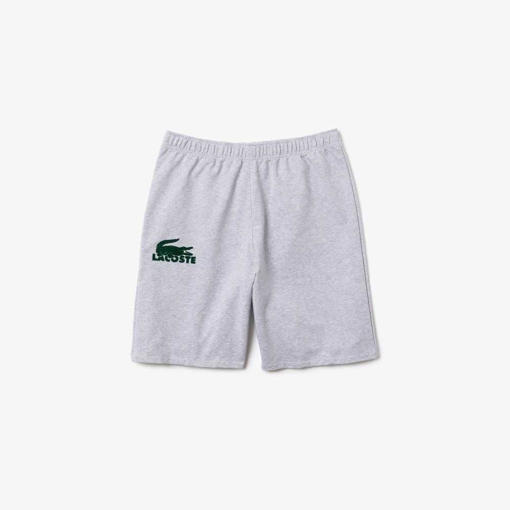 Lacoste Velour Crocodile Bomull Fleece Lounge Shorts Grå Grønn | 2307-UXTMA