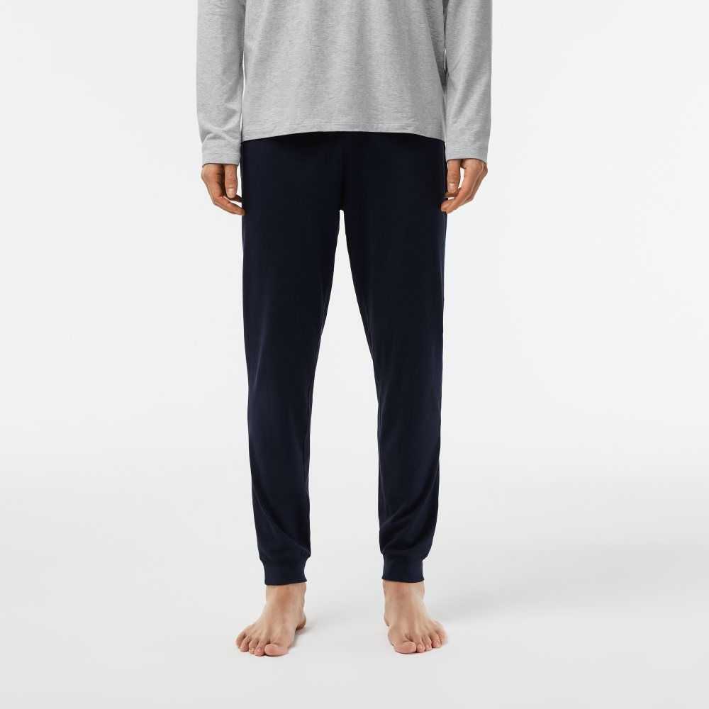 Lacoste Velvet Logo Long Pajama Set Marineblå Blå Grå Grønn | 0176-TGSYF