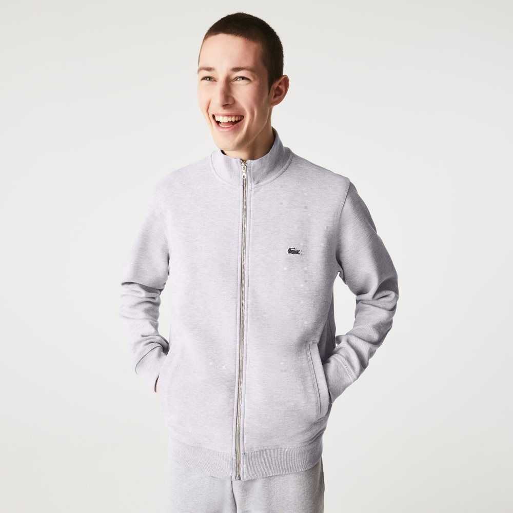 Lacoste Zippered Stand-Up Collar Pique Fleece Jacket Grå | 8592-QAEOK