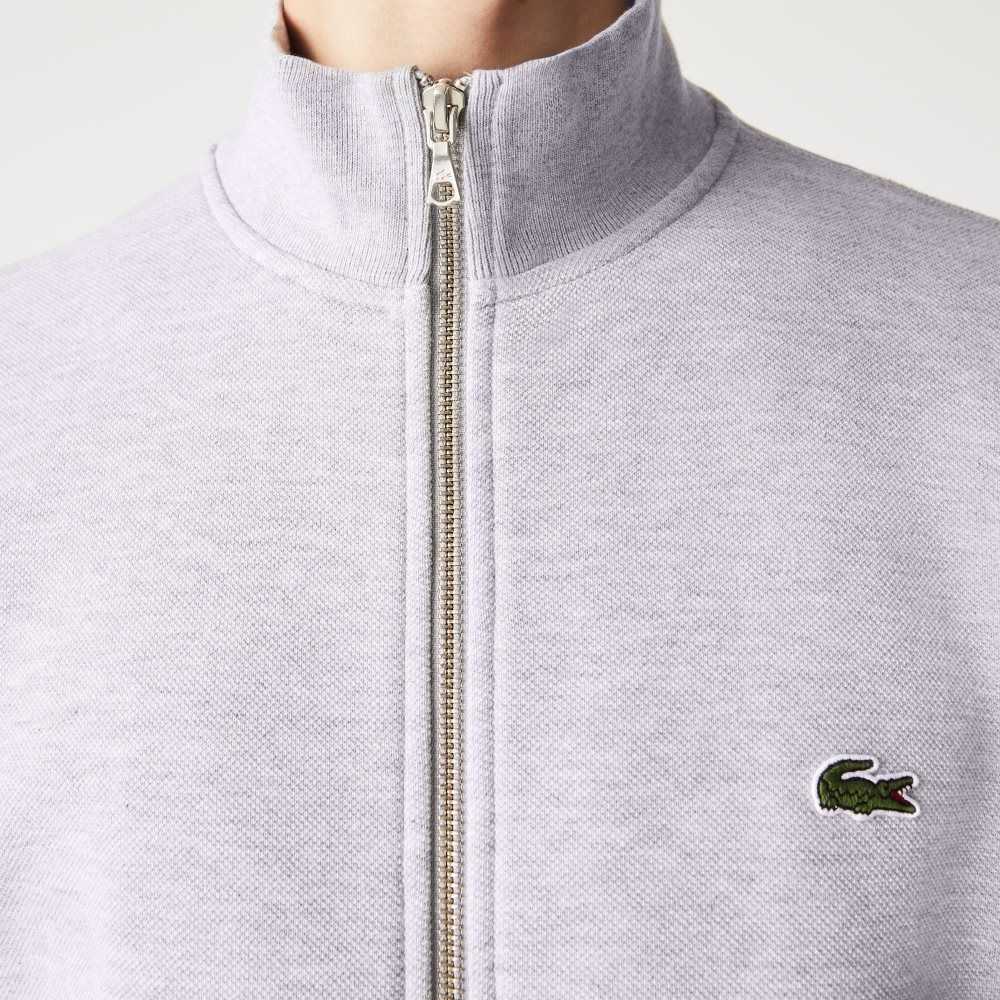 Lacoste Zippered Stand-Up Collar Pique Fleece Jacket Grå | 8592-QAEOK